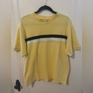 Vintage GAP Shirt Adult Large Yellow White V Neck Cotton Pique Casual Y2K Mens